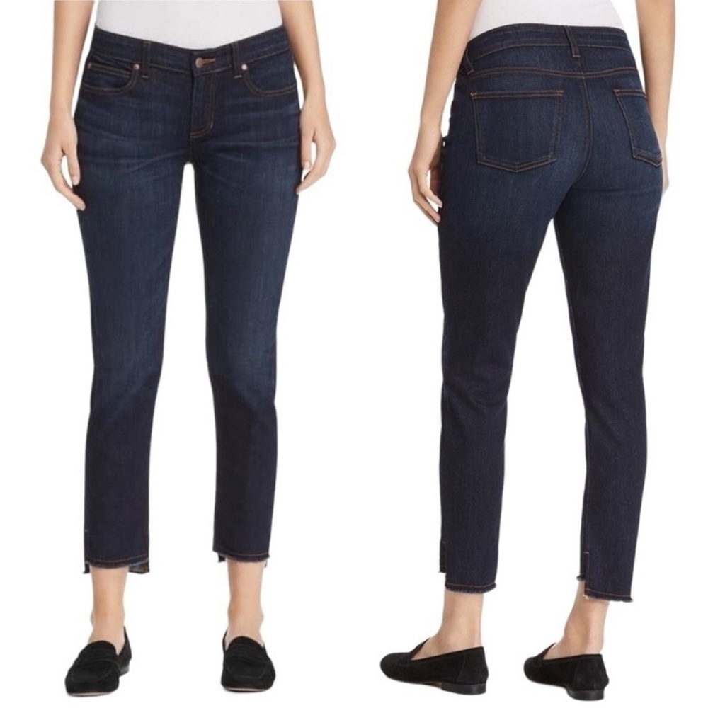 EILEEN FISHER Organic Soft Cotton Step Hem Dark Wash Skinny Jeans